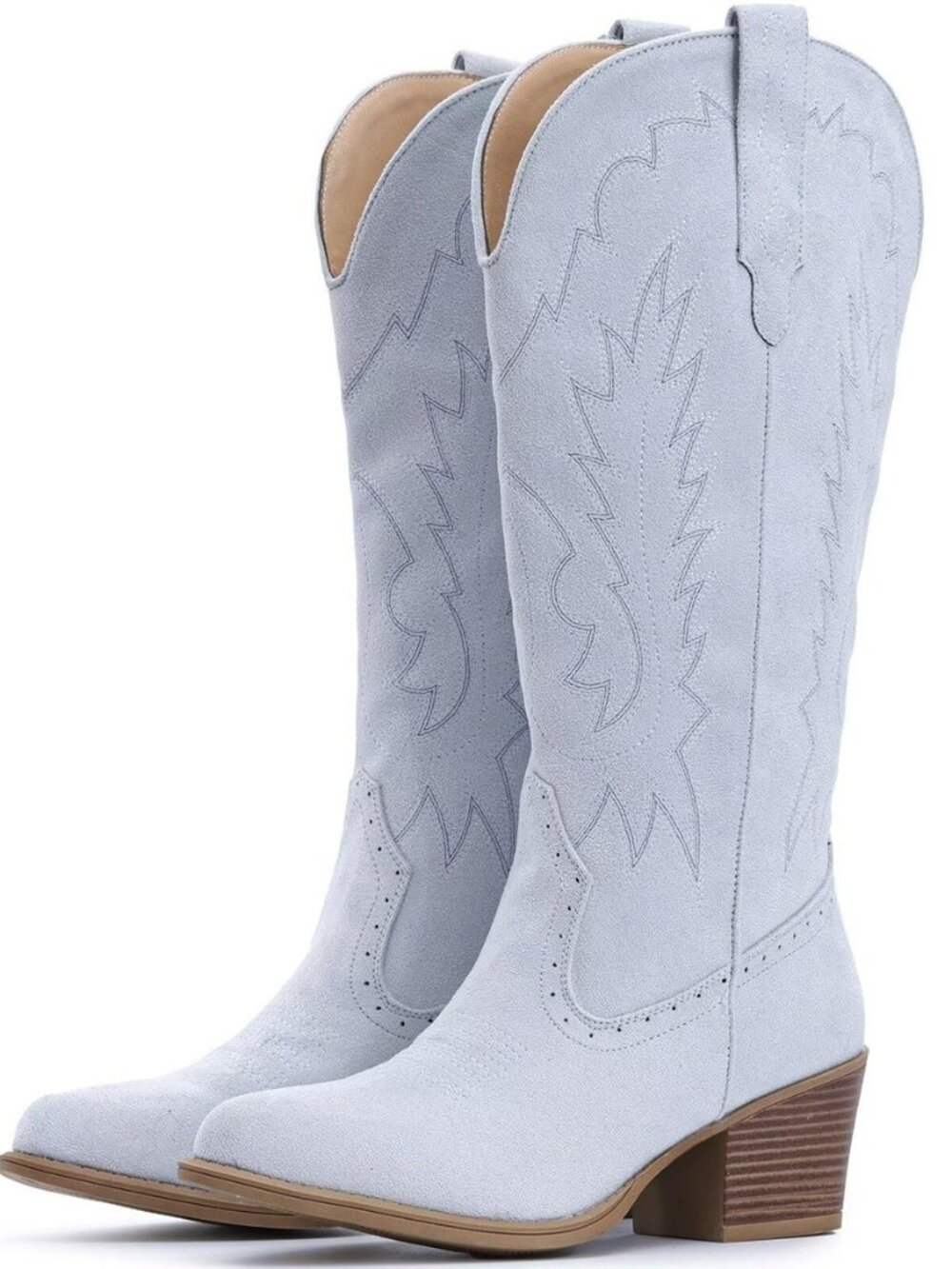 Suede Cowboy Boots For Women Chunky Heel Pointed Toe Cowgirl Boots